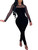 WOKANSE Women's Sexy Mesh Patchwork Jumpsuits See Through Velvet Jumpsuit One Piece Bodycon Club Outfits Black