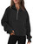 AUTOMET Black Hoodies Womens Sweatshirts Casual Cropped Sweaters Fall Outfits Winter Clothes Fashion 2023 Half Quarter Zip Pullover