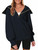 MEROKEETY Sweatshirt for Women Loose 1/4 Zip Long Balloon Sleeves Turndown Collar Workout Activewear,Navy,S