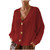 Prime Deals of The Day Today only Clearance Womens Cardigan Sweaters V Neck Button Down Loose Knit Cardigan Long Sleeve Temperament Elegant Sweater Coat Cotton Sweaters for Women Red S