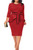 FANDEE Women's Plus Size Vintage Bodycon Pencil Dress Elegant 3/4 Sleeve Ruffle Hem Split for Party Business Dresses Red Black 2XL