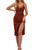 LYANER Women's Satin Drape Cowl Neck Sleeveless Strappy Cami Split Slit Cocktail Party Midi Dress Rust Brown Small