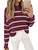 LILLUSORY Womens Striped Sweater 2023 Fall Pullover Knit Crewneck Long Sleeve Winter Cable Knitted Sweaters Wine Red