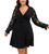 SCOMCHIC Plus Size Cocktail Dress for Women Wedding Guest Fall Long Sleeve Lace Wrap V Neck A Line Mini Short Dress Black-a