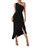 Vrtige Women's One Shoulder Twist Front Split Slit Ruffle Hem Sleeveless Bodycon Midi Cocktail Dress Black Medium