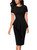VFSHOW Womens Little Black Pleated Crew Neck Asymmetrical Large Peplum Work Business Office Bodycon Pencil Sheath Dress 7630 BLK L