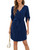BMJL Womens Button Down Dress Summer V Neck 3/4 Sleeve Tie Waist Business Casual Work Mini Shirt Dresses?S?Blue?