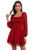 WDIRARA Women's Polka Dots Mesh Square Neck Bishop Sleeve Chiffon Dress Red Solid M