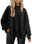 LILLUSORY Women's Black Crewneck Batwing Long Sleeve Sweater 2023 Fall Oversized Ribbed Knit Side Slit Pullover Top