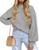 ZESICA Women's 2023 Casual Turtleneck Long Lantern Sleeve Oversized Ribbed Knit Pullover Sweater Jumper Top,Grey,Medium