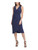 DKNY Womens Navy Stretch Zippered Pleated Gathered Hardware-Detail Sleeveless Surplice Neckline Knee Length Wear to Work Faux Wrap Dress 14