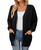 QUALFORT Women's Cardigan Sweater 100% Cotton Button-Down Long Sleeve Oversized Knit Cardigans with Pockets Black Small