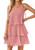 ZESICA Women's 2023 Boho Summer One Shoulder Sleeveless Ruffle Tiered Layered Chiffon Pleated A Line Flowy Mini Dress,Pink,X-Large