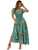 Simplee Women Casual Boho Floral Maxi Dress Flowy Long Wedding Guest Dress Holiday Beach V Neck Short Sleeve Maternity Dress (S Turquoise)