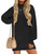ZESICA Women's 2023 Fall Turtleneck Sweaters Dress Oversized Long Lantern Sleeve Casual Knit Pullover Short Dresses,Black,Medium