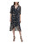 DKNY Womens Navy Zippered Pleated Belted Lined Floral Elbow Sleeve Surplice Neckline Midi Wear to Work Faux Wrap Dress 8