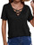 WDIRARA Women's Criss Cross V Neck Short Sleeve Tee Casual T Shirt Tops Black L