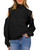 Langwyqu Cold Shoulder Sweaters for Women Fall 2023 Oversized Turtleneck Long Sleeve Ribbed Knit Casual Pullover Sweater Black