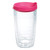 Tervis Clear & Colorful Lidded Made in USA Double Walled Insulated Tumbler Travel Cup Keeps Drinks Cold & Hot, 16oz, Fuchsia Lid