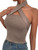 GORGLITTER Women's Sexy Criss Cross Halter Top Sleeveless Rib Knit Solid Cami Tops Mocha Brown Large