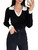 Floerns Women's Solid Long Sleeve Ribbed Knit Lapel Collar Sweater Pullover Top Black M