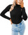 Imily Bela Womens Mock Neck Fitted Sweaters Ribbed Knit Long Sleeve Causal Pullover Sweater Lightweight Fall Jumper Top Black