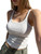 Cozyease Women's Ribbed Knit Solid Scoop Neck Bodycon Casual Plain Tank Top White Solid M