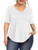 Amoretu Womens Plus Size Shirts Half Sleeve V-Neck Curved Hem Tops(White,3XL)