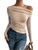 Floerns Women's Asymmetrical Neck Long Sleeve Ruched Solid Crop Top Tee Shirt Apricot S