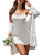 Avidlove Lingerie for Women Satin Lace Chemise Nightgown Sexy Silk Babydoll Sleepwear Dress (1-white, Large)