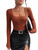 Floerns Women's Square Neck Rib Knit Long Sleeve Pullover Cropped Sweaters Tops Rust Brown M
