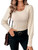 SHENHE Women's Ribbed Knit Bishop Long Sleeve Crewneck Slim Fit T Shirt Tee Tops Apricot L