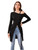 Floerns Women's Asymmetrical Neck Long Sleeve Solid Split Hem Rib Knit T Shirt Black XL