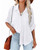 HOTOUCH Womens Linen Collared Button Down Shirt Comfortable Blouse Top A-Pure White, Large, Long Sleeve
