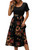 DB MOON Womens Casual Short Sleeve Midi Dress Tie Waist Ribbed Work Business Modest Dresses L, Brown Floral Black