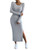 MakeMeChic Women's Ribbed Knit Long Sleeve Fall Dress Split Bodycon Long Sweater Dress Grey M