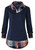 Oyamiki Women's Long Sleeve Casual Office Work Tunic Tops V Neck Plaid Blouse Shirts Blue/XL
