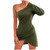 JJHAEVDY Women's Ruched One Shoulder Long Sleeve Bodycon Midi Elegant Cocktail Party Dress Knitted Solid Mini Dress Army Green