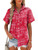 HOTOUCH Lady Short Sleeve Tops Patterned Button Down Shirts Cotton Linen Blouse Red Floral Tops (Red Boho XL)