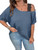 SOLY HUX Women's Plus Size Cold Shoulder Contrast Lace Short Sleeve Tee T Shirt Summer Tops Solid Blue 3XL