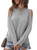 Womens Sexy Off Shoulder Pullover Sweater Casual Crew Neck Long Sleeve Knit Tops Grey