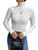 MakeMeChic Women's Casual Solid Turtleneck Long Sleeve Slim Fit Knitted Pullover Sweater Top White L