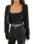 Cozyease Women's Long Sleeve Bolero Shrug Sweaters Open Front Cardigan Casual Knit Cropped Cardigan Sweater Black L