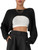 GORGLITTER Women's Long Sleeve Round Neck Pullover Sweater Super Crop Top Black Medium