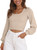 EVALESS Long Lantern Sleeve Sweaters for Women Casual Scoop Neck Rib Knit Crop Tops Fall 2023 Lightweight Pullover Sweater Apricot Medium