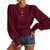 ZAFUL Women's Cable Knit Lantern Sleeve Sweater Cropped Pullover Jumper Tops Wine Red