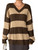 Floerns Women's Striped Print V Neck Sweater Long Sleeve Cable Knit Pullover Top Coffee Brown Large