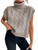 SweatyRocks Women's Casual Sleeveless Turtle Neck Sweater Vest Cable Knitted Solid Crop Tank Top Apricot S
