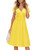 Newshows Women's Summer Short Sleeve V-Neck Faux Wrap Casual Midi Dress with Pockets(Yellow,Medium)