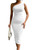 LAGSHIAN Women's Sexy Bodycon One Shoulder Sleeveless Ruched Midi Club Party Dress White